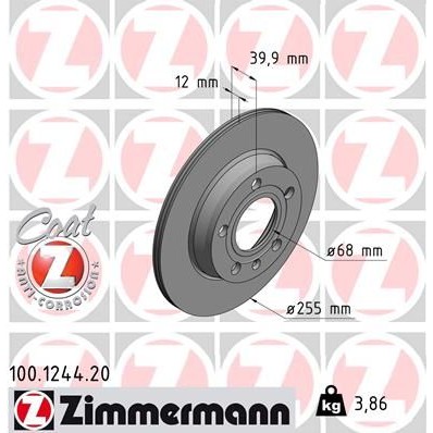 Снимка на Спирачен диск ZIMMERMANN COAT Z 100.1244.20 за Audi A4 Avant (8E5, B6) 1.8 T - 163 коня бензин