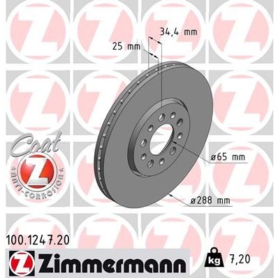 Снимка на Спирачен диск ZIMMERMANN COAT Z 100.1247.20 за Seat Leon (1M1) 1.9 TDI Syncro - 150 коня дизел