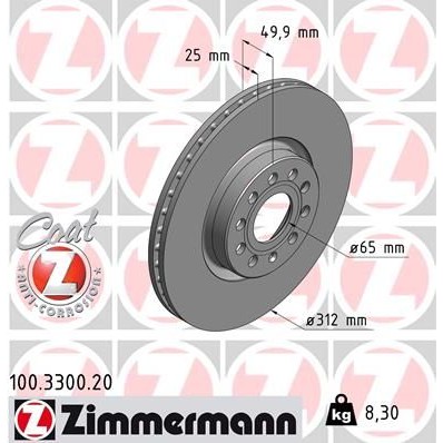 Снимка на Спирачен диск ZIMMERMANN COAT Z 100.3300.20 за VW Passat 6 Sedan (B6,3c2) 1.6 FSI - 115 коня бензин