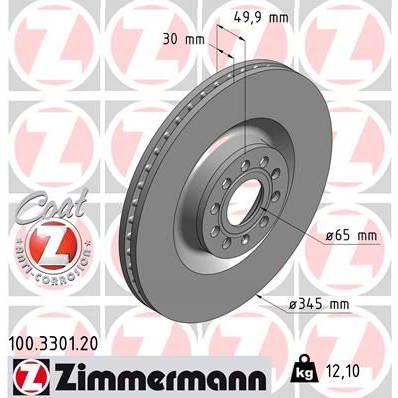 Снимка на Спирачен диск ZIMMERMANN COAT Z 100.3301.20 за Seat Leon (5F1) 1.6 TDI - 110 коня дизел