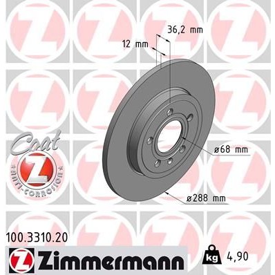 Снимка на Спирачен диск ZIMMERMANN COAT Z 100.3310.20 за Audi A4 Convertible (8H, 8E, B7) 3.0 TDI quattro - 204 коня дизел