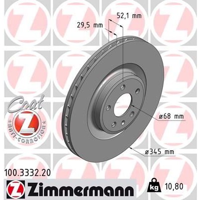 Снимка на Спирачен диск ZIMMERMANN COAT Z 100.3332.20 за Audi A5 (8T3) 2.0 TFSI - 211 коня бензин