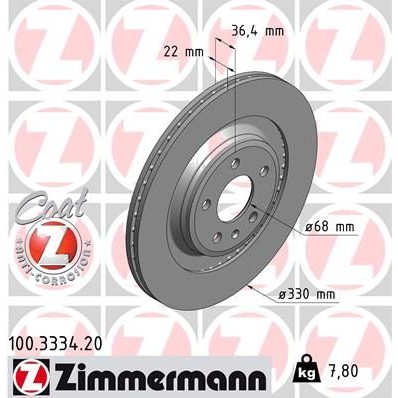 Снимка на Спирачен диск ZIMMERMANN COAT Z 100.3334.20 за Audi A4 Avant (8K5, B8) 2.0 TFSI - 180 коня бензин