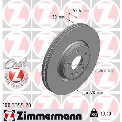 Снимка на Спирачен диск ZIMMERMANN COAT Z 100.3355.20 за Audi A5 (8T3) 3.2 FSI quattro - 265 коня бензин