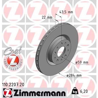 Снимка на Спирачен диск ZIMMERMANN COAT Z 110.2207.20 за Alfa Romeo 156 (932) Sedan 1.9 JTD (932AXE00) - 126 коня дизел