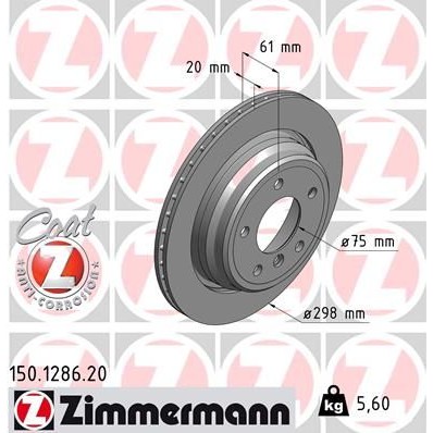 Снимка на Спирачен диск ZIMMERMANN COAT Z 150.1286.20 за BMW 5 Touring E39 525 i - 192 коня бензин