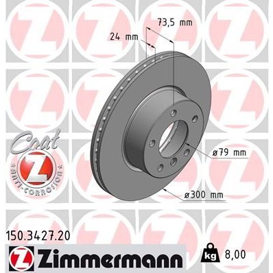 Снимка на Спирачен диск ZIMMERMANN COAT Z 150.3427.20 за BMW 3 Touring E91 320 i - 150 коня бензин