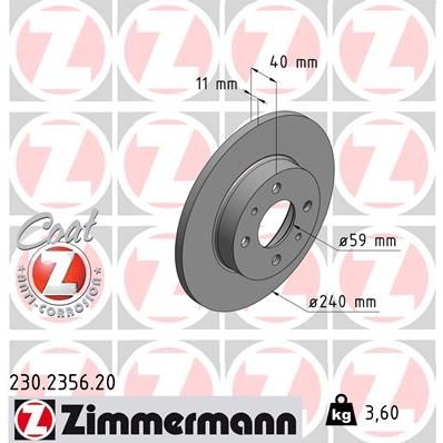 Снимка на Спирачен диск ZIMMERMANN COAT Z 230.2356.20 за Lancia Delta 2 (836) 1.8 i.e. (836AE) - 103 коня бензин