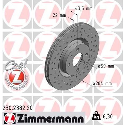 Снимка на Спирачен диск ZIMMERMANN COAT Z 230.2382.20 за Fiat 500 1.4 Abarth - 135 коня бензин