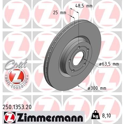 Снимка на Спирачен диск ZIMMERMANN COAT Z 250.1353.20 за Volvo S40 Sedan (MS) T5 - 230 коня бензин