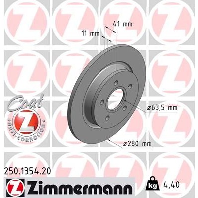 Снимка на Спирачен диск ZIMMERMANN COAT Z 250.1354.20 за Volvo S40 Sedan (MS) T5 - 230 коня бензин