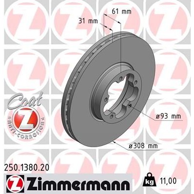 Снимка на Спирачен диск ZIMMERMANN COAT Z 250.1380.20 за Ford Transit Box 2014 2.0 EcoBlue - 170 коня дизел