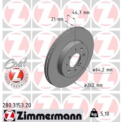 Снимка на Спирачен диск ZIMMERMANN COAT Z 280.3153.20 за Rover Streetwise 1.4 - 103 коня бензин