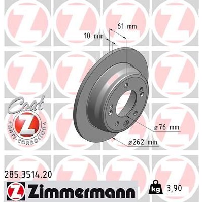 Снимка на Спирачен диск ZIMMERMANN COAT Z 285.3514.20 за Kia Cee'd Estate (ED) 1.6 CRDi 128 - 128 коня дизел