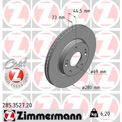 Снимка на Спирачен диск ZIMMERMANN COAT Z 285.3527.20 за Kia Cee'd Sportswagon 1.6 CRDi 136 - 136 коня дизел