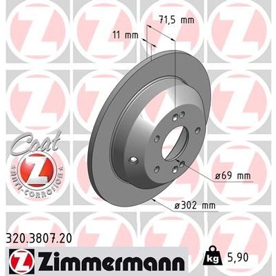 Снимка на Спирачен диск ZIMMERMANN COAT Z 320.3807.20 за Kia Sorento (XM) 2.4 GDI - 192 коня бензин