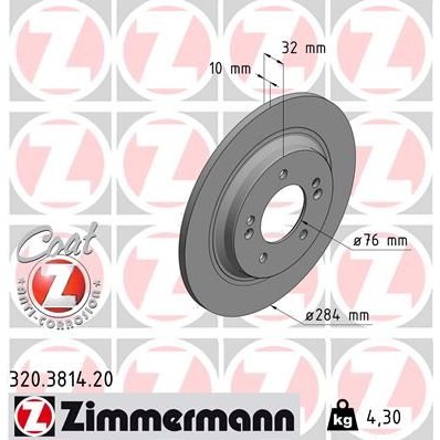 Снимка на Спирачен диск ZIMMERMANN COAT Z 320.3814.20 за Hyundai i30 Fastback (PDE, PDEN) 1.4 T-GDI - 140 коня бензин