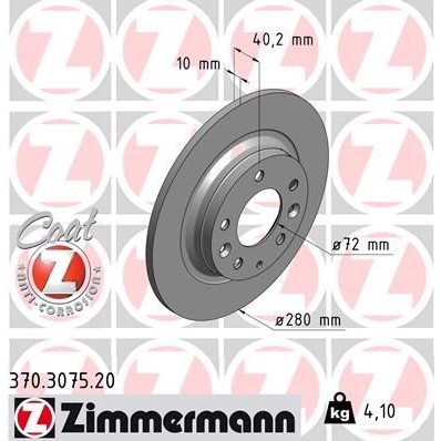Снимка на Спирачен диск ZIMMERMANN COAT Z 370.3075.20 за Mazda MX-5 (NC) 2.0 (NC18) - 160 коня бензин