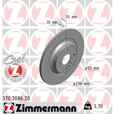 Снимка на Спирачен диск ZIMMERMANN COAT Z 370.3086.20 за Mazda MX-5 (NB) 1.6 16V (NB6C) - 110 коня бензин