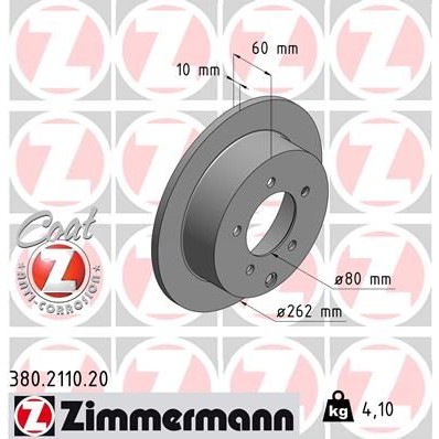 Снимка на Спирачен диск ZIMMERMANN COAT Z 380.2110.20 за Mitsubishi Lancer Ex Saloon (CY-ZA) 1.8 DI-D - 116 коня дизел