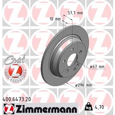 Снимка на Спирачен диск ZIMMERMANN COAT Z 400.6473.20 за Mercedes Vito BOX (w639) 119 (639.601, 639.603, 639.605) - 190 коня бензин