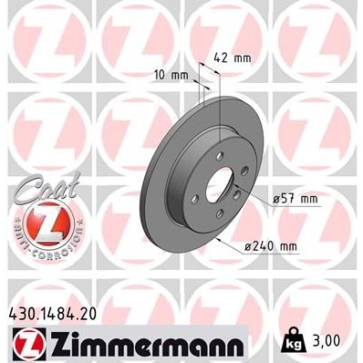 Снимка на Спирачен диск ZIMMERMANN COAT Z 430.1484.20 за Opel Astra G Van 2.0 DI (F70) - 82 коня дизел