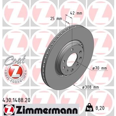 Снимка на Спирачен диск ZIMMERMANN COAT Z 430.1488.20 за Opel Meriva B 1.3 CDTI (75) - 95 коня дизел