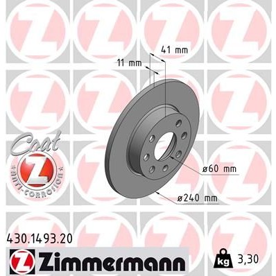 Снимка на Спирачен диск ZIMMERMANN COAT Z 430.1493.20 за Opel Corsa C Box 1.7 DI 16V (F08, W5L) - 65 коня дизел