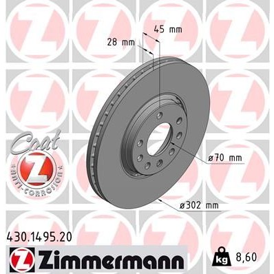 Снимка на Спирачен диск ZIMMERMANN COAT Z 430.1495.20 за Opel Vectra C 1.8 (F69) - 140 коня бензин