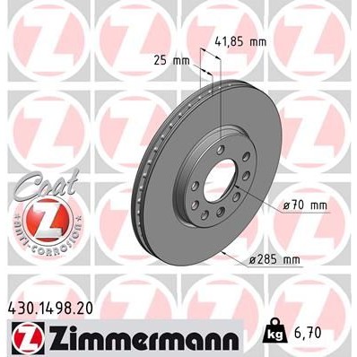 Снимка на Спирачен диск ZIMMERMANN COAT Z 430.1498.20 за Opel Vectra C 2.0 DTI 16V (F69) - 101 коня дизел