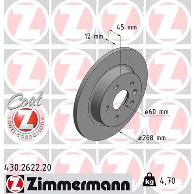 Снимка на Спирачен диск ZIMMERMANN COAT Z 430.2622.20 за CHEVROLET CRUZE Hatchback 305 1.8 LPG - 141 коня Бензин/Автогаз(LPG)