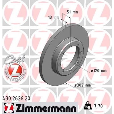 Снимка на Спирачен диск ZIMMERMANN COAT Z 430.2626.20 за Opel Movano B Box 2.3 CDTI RWD (FV) - 131 коня дизел