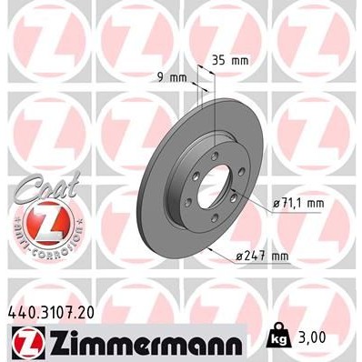 Снимка на Спирачен диск ZIMMERMANN COAT Z 440.3107.20 за Peugeot 307 Estate (3E) 2.0 HDi 135 - 136 коня дизел