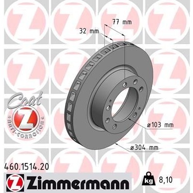 Снимка на Спирачен диск ZIMMERMANN COAT Z 460.1514.20 за Audi 80 Avant (8C, B4) RS2 quattro - 315 коня бензин