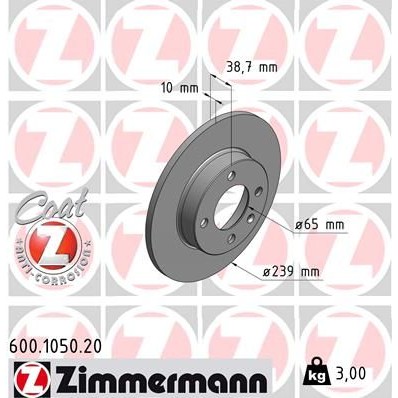 Снимка на Спирачен диск ZIMMERMANN COAT Z 600.1050.20 за VW Golf 2 (19E,1G1) 1.0 - 45 коня бензин