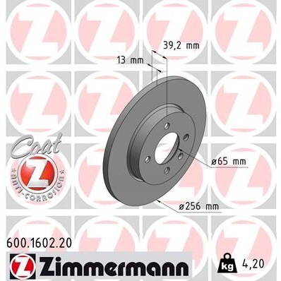 Снимка на Спирачен диск ZIMMERMANN COAT Z 600.1602.20 за VW Golf 3 Cabriolet (1E7) 1.9 TDI - 110 коня дизел