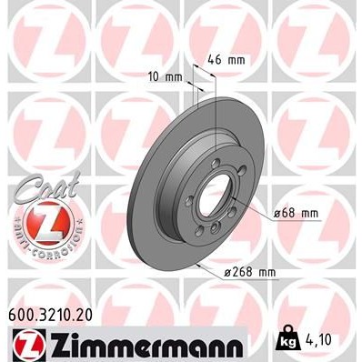 Снимка на Спирачен диск ZIMMERMANN COAT Z 600.3210.20 за Seat Alhambra (7V8,7V9) 2.8 V6 4motion - 204 коня бензин