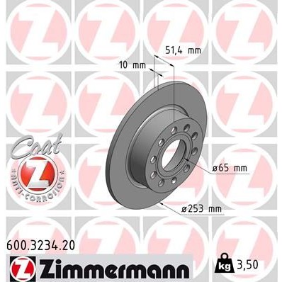 Снимка на Спирачен диск ZIMMERMANN COAT Z 600.3234.20 за Seat Leon (5F1) 1.2 TSI - 86 коня бензин