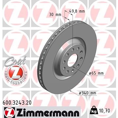 Снимка на Спирачен диск ZIMMERMANN COAT Z 600.3243.20 за Audi Q3 (F3B) 35 TFSI - 150 коня бензин
