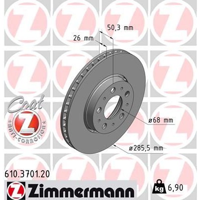 Снимка на Спирачен диск ZIMMERMANN COAT Z 610.3701.20 за Volvo V70 Estate 2 (P80) D5 - 185 коня дизел