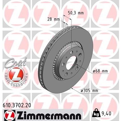 Снимка на Спирачен диск ZIMMERMANN COAT Z 610.3702.20 за Volvo S60 Sedan 2.4 - 170 коня бензин