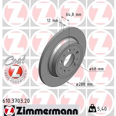 Снимка на Спирачен диск ZIMMERMANN COAT Z 610.3703.20 за Volvo S60 Sedan 2.4 Bifuel (CNG) - 140 коня Бензин/Метан(CNG)