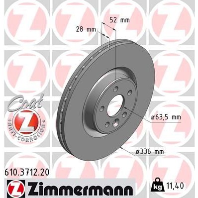 Снимка на Спирачен диск ZIMMERMANN COAT Z 610.3712.20 за Volvo S80 Saloon 3.2 - 238 коня бензин