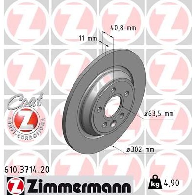 Снимка на Спирачен диск ZIMMERMANN COAT Z 610.3714.20 за Volvo V60 T3 - 150 коня бензин