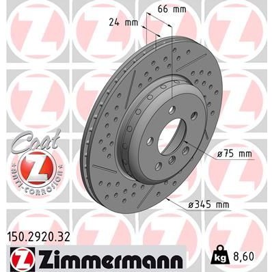 Снимка на Спирачен диск ZIMMERMANN FORMULA F COAT Z 150.2920.32 за BMW 3 Sedan F30 328 i - 245 коня бензин