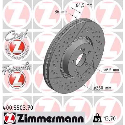 Снимка на Спирачен диск ZIMMERMANN FORMULA Z COAT Z 400.5503.70 за Mercedes SLK (r172) 55 AMG (172.475) - 422 коня бензин