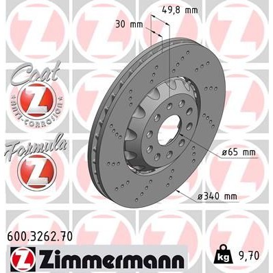 Снимка на Спирачен диск ZIMMERMANN FORMULA Z COAT Z 600.3262.70 за Audi A3 (8V1) 1.6 TDI - 110 коня дизел