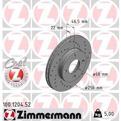 Снимка на Спирачен диск ZIMMERMANN SPORT COAT Z 100.1204.52 за Audi 100 Avant (44, 44Q, C3) 2.1 - 136 коня бензин