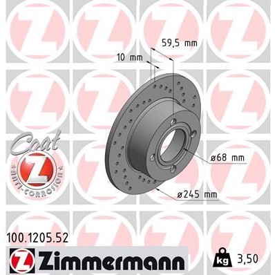 Снимка на Спирачен диск ZIMMERMANN SPORT COAT Z 100.1205.52 за Audi 100 Sedan (44, 44Q, C3) 2.2 Cat quattro - 137 коня бензин