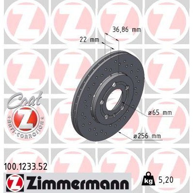 Снимка на Спирачен диск ZIMMERMANN SPORT COAT Z 100.1233.52 за Seat Toledo 2 Saloon (1M2) 1.9 TDI - 150 коня дизел